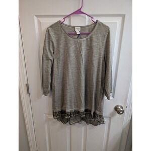 Zenergy by Chicos Tunic Top Womens Olive Green NWT Lace Hem Slub Knit - Size 2